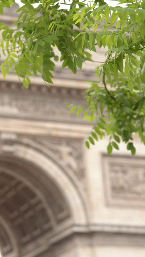 Arc de Triomphe Monument Framed by Green Tree Leaves in Paris Stock-Footage 342231173