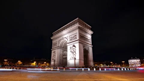 Arc De Triomphe monument hyperlapse in Paris France with heavy traffic during Stock Footage 328572701