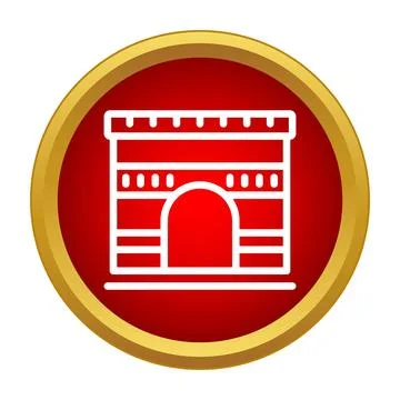Arc de triomphe monument icon on red button Stock Illustration