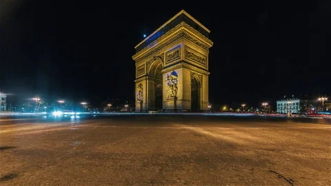 The Arc de Triomphe at Night Stock Footage 84781678