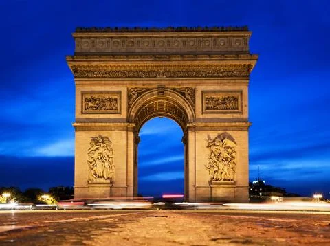 Arc de Triomphe at night, Paris, France. Stock Photos