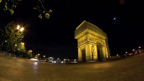 Arc de Triomphe Night Time-lapse Paris France Stock Footage 158766060