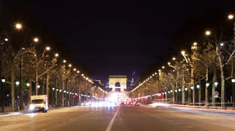 Arc de triomphe at night with traffic Stock Footage 23859447
