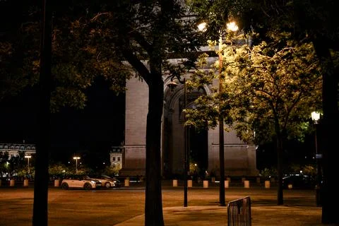 Arc de Triomphe night view with trees Paris France Stock Photos