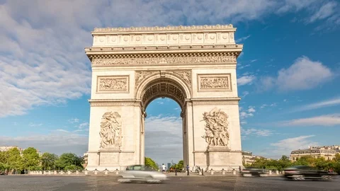 Arc de Triomphe, one of the most famous landmarks of Paris. Zooming out. Stock Footage 87314373
