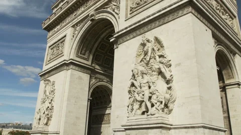 Arc de Triomphe or Triumphal Arch in this summer circular traveling scene. Stock Footage 60831065