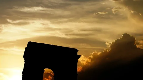 Arc de triomphe over sunset, 3d animation. Stock Footage 106235601