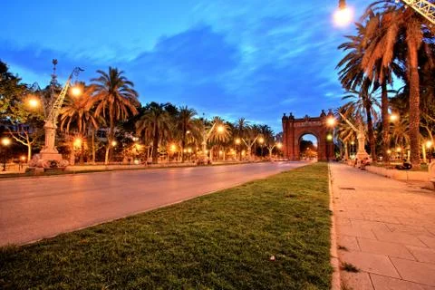 Arc de Triomphe in Parc de la Ciutadella at dusk, Barcelona Stock Photos