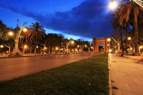 Arc de Triomphe in Parc de la Ciutadella at dusk, Barcelona Stock Photos