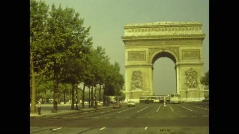 Arc de Triomphe in Paris in 70's. Triumph arc in Paris in 70s Stock Footage 192456164