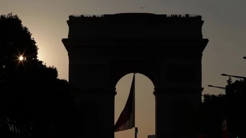 Arc De Triomphe Paris City At Sunset - Arch Of Triumph Stock Footage 83318522