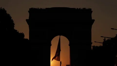 Arc De Triomphe Paris City At Sunset - Arch Of Triumph Stock Footage 83318684