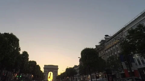 Arc De Triomphe Paris City At Sunset - Arch Of Triumph Stock Footage 83321923