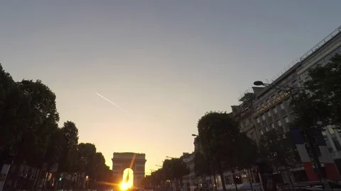 Arc De Triomphe Paris City At Sunset - Arch Of Triumph Stock Footage 83325932