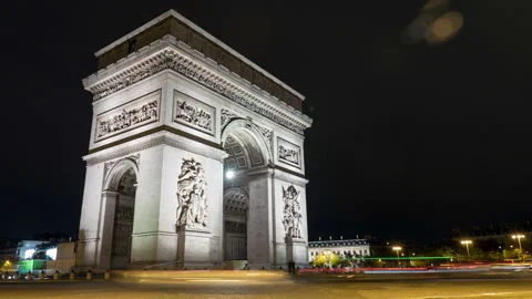 Arc de Triomphe  in Paris at dark night from a timelapse perspective Stock-Footage 98972370