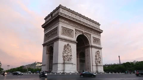 Arc de Triomphe in Paris at dusk Stock Footage 42866128