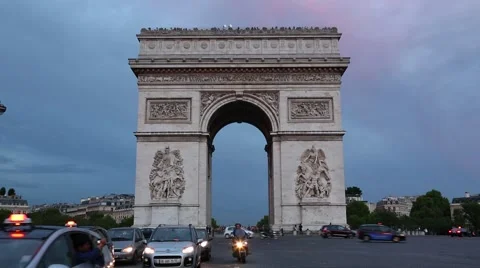 Arc de Triomphe in Paris in the evening, France Stock Footage 42866040
