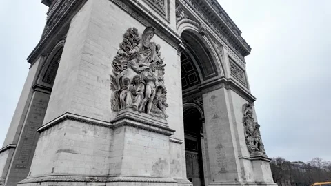 Arc de Triomphe in Paris featuring historical bas relief sculptures on an Stock Footage 330857664