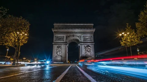 Arc de triomphe, Paris, France - Timelapse Stock Footage
