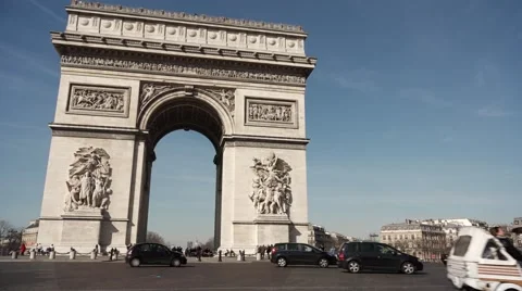 Arc de Triomphe Paris monument, France - pan movement  Stock Footage 47801882
