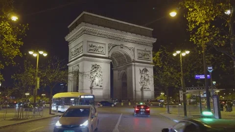 Arc de Triomphe Paris Night Traffic Stock Footage 321899162