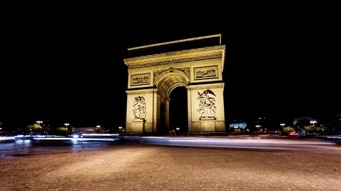 Arc de Triomphe in Paris time lapse at night Stockbeeldmateriaal 119032859