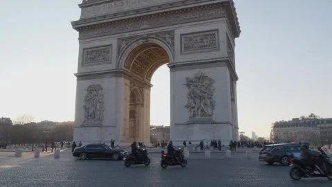 Arc de Triomphe in Paris with Tourists and Traffic at Place Charles de Gaulle Stock Footage 337012792
