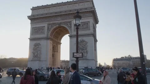 Arc de Triomphe in Paris with Tourists and Traffic at Place Charles de Gaulle Stock Footage 337012832
