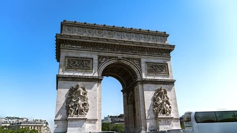 Arc de Triomphe in Paris Under Blue Summer sky Hyperlapse or Time-Lapse Video stock 112385784
