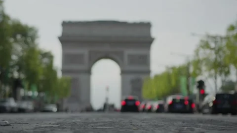 Arc de triomphe with parisian traffic from ground level Stock Footage 306582253