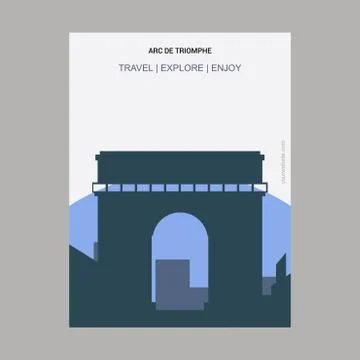 Arc De Triomphe , Place Charles de Gaulle  Vintage Style Landmark Poster Temp Stock Illustration