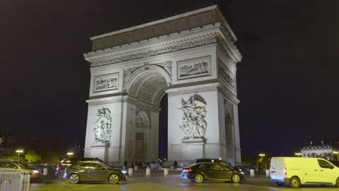 Arc de Triomphe Roundabout at Night in Paris Stock Footage 324035373