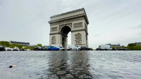 Arc de Triomphe roundabout traffic 1 Stock Footage 232360730