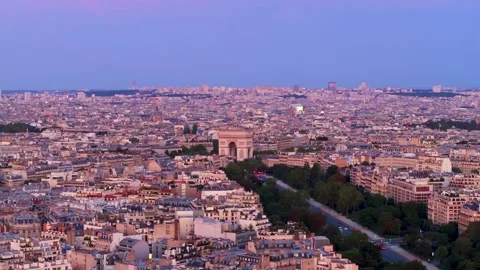Arc de Triomphe at Sunset Drone Video in Paris France Cityscape Aerial 4k Stock Footage 282129708