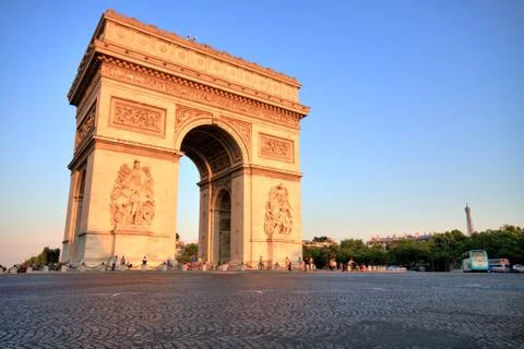 Arc de triomphe at sunset, paris Stock Photos