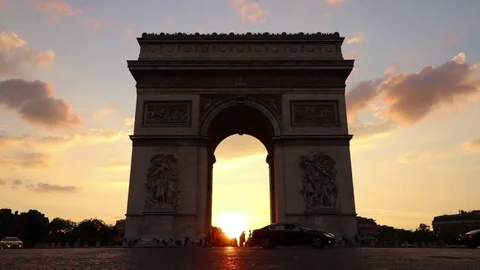 ARC DE TRIOMPHE SUNSET TIMELAPSE Paris, France Stock Footage 76257191