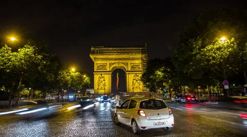 Arc de Triomphe Traffic in Night Time Lapse Stock Footage 39648652