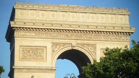 Arc de Triomphe - Triumphal Arch- in evening - Paris, Champs Elisees Stock Footage 76120651