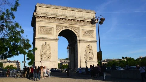 Arc de Triomphe - Triumphal Arch- in evening - Paris, Champs Elisees Stock Footage 76120686