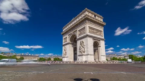 The Arc de Triomphe Triumphal Arch of the Star timelapse hyperlapse is one of Stock Footage 80706127
