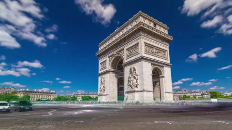 The Arc de Triomphe Triumphal Arch of the Star timelapse hyperlapse is famous Stock Footage 142209525
