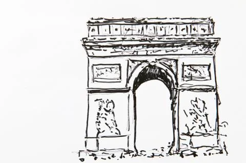 Arc de triomphe, triumphal arch, paris, france, drawing by gerhard kraus, kri Stock Illustration