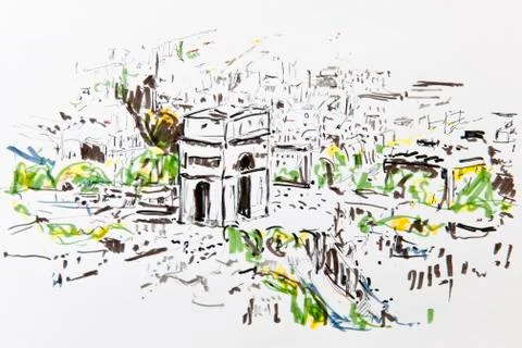 Arc de triomphe, triumphal arch, paris, france, drawing by gerhard kraus, kri Stock-Illustration