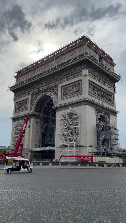 Arc de Triomphe under restoration, France Vertical 4K Stock Footage 348261943