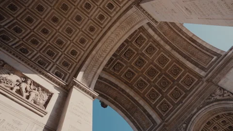 Arc de Triomphe vaulted ceiling and engravings in Paris, 4K Stock Footage 344972342