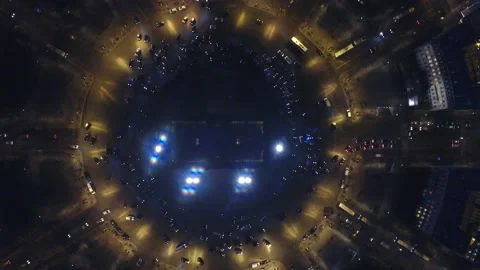 Arc de Triomphe Vertical Aerial Night Traffic Stock Footage 131221213