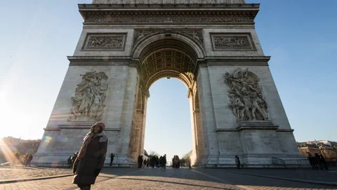 Arc De Triomphe Wide Angle Timelapse in Paris, France Vídeo Stock 89972543
