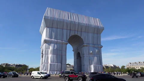 Arc de Triomphe wrapped by Christo - Paris, France Video stock 161358103