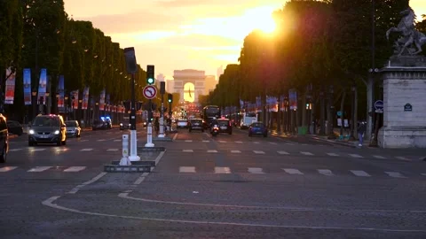 Arc de Triomphe(Arch of Triumph) Paris city at sunset. Slow motion shot. Stock Footage 237922930