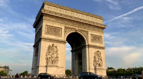 Arc De Triumph at sunset, seen from Champs Elysees Stock Footage 61927022